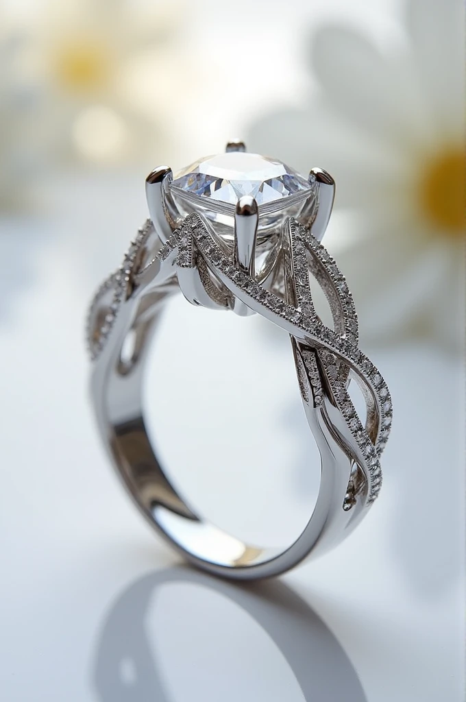 White gold engagement ring with interlaced design