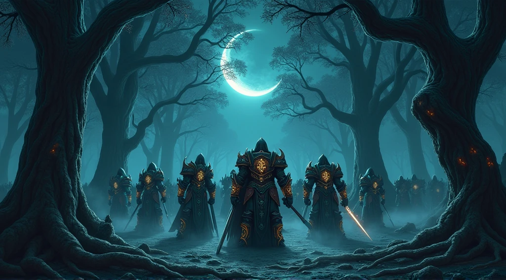 Prompt 1: The Battle Preparation (in the world of warcraft)
Description: A dark, mystical forest at night, illuminated by a crescent moon. In the foreground, several heavily armored warriors from the Horde guild "La Danse Macabre" in World of warcraft are preparing for battle. Their armor is ornate, with glowing runes etched into the metal, and they carry large, enchanted weapons. The background shows tall, ancient trees with twisted branches, their roots entwined with glowing magical energy. The scene is tense, with a sense of anticipation, as the warriors stand ready to face the coming fight. Shadows and mist swirl around their feet, adding to the mysterious and dangerous atmosphere.
Style: Cinematic, dark fantasy, highly detailed, and atmospheric.