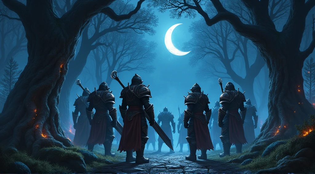 Prompt 1: The Battle Preparation (in the world of warcraft)
Description: A dark, mystical forest at night, illuminated by a crescent moon. In the foreground, several heavily armored warriors from the Horde guild "La Danse Macabre" in World of warcraft are preparing for battle. Their armor is ornate, with glowing runes etched into the metal, and they carry large, enchanted weapons. The background shows tall, ancient trees with twisted branches, their roots entwined with glowing magical energy. The scene is tense, with a sense of anticipation, as the warriors stand ready to face the coming fight. Shadows and mist swirl around their feet, adding to the mysterious and dangerous atmosphere.
Style: Cinematic, dark fantasy, highly detailed, and atmospheric.