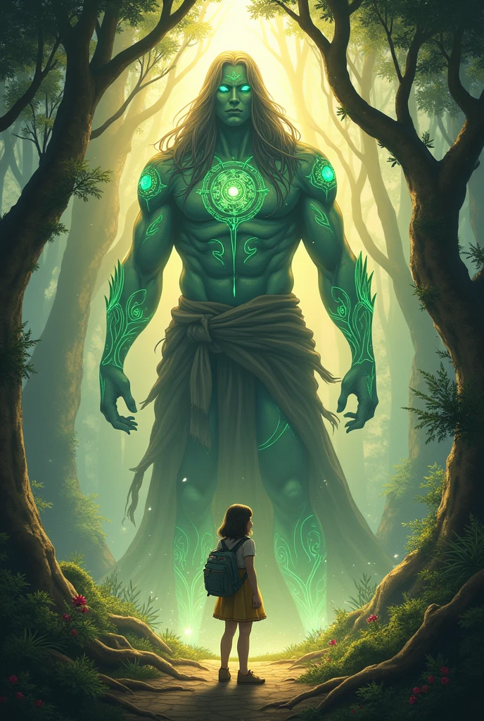 A magical guardian in a magical forest a girl explorer