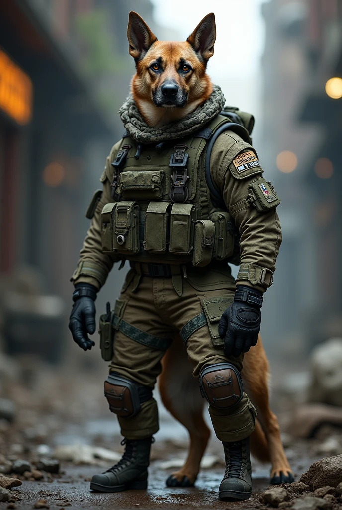 A military dog in a special forces uniform