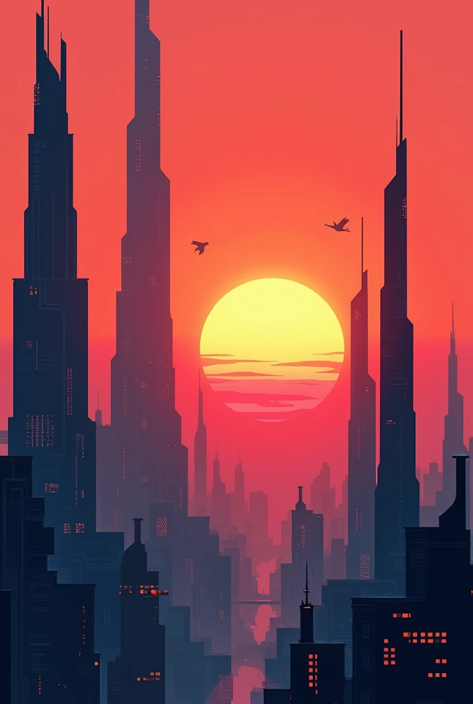 minimalist cyber punk style sunset