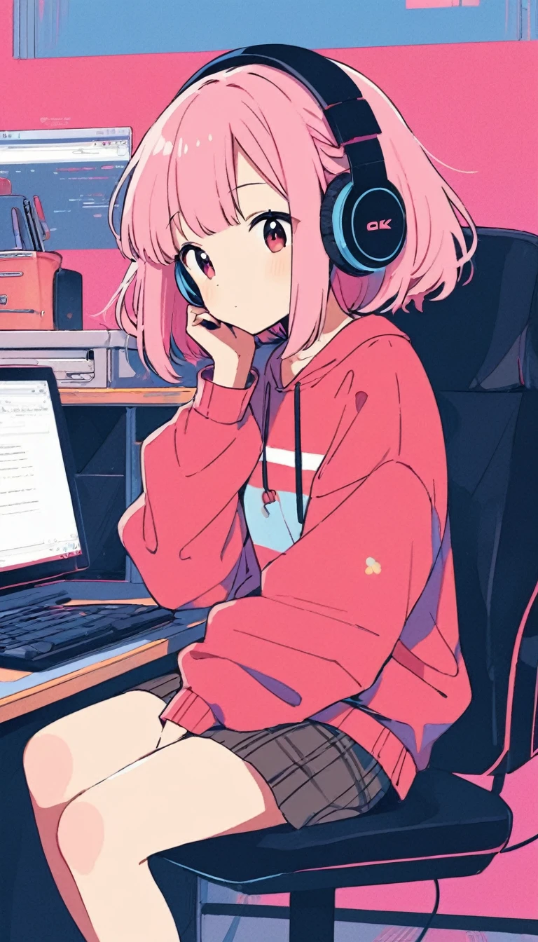anime girl with headphones sitting at a desk in front of a computer, anime vibes, lofi girl, lofi artstyle, lofi portrait, anime style 4 k, lofi art, anime aesthetic, digital art ilya kuvshinov, anime style. 8k, lofi girl aesthetic, digital anime illustration, digital anime art