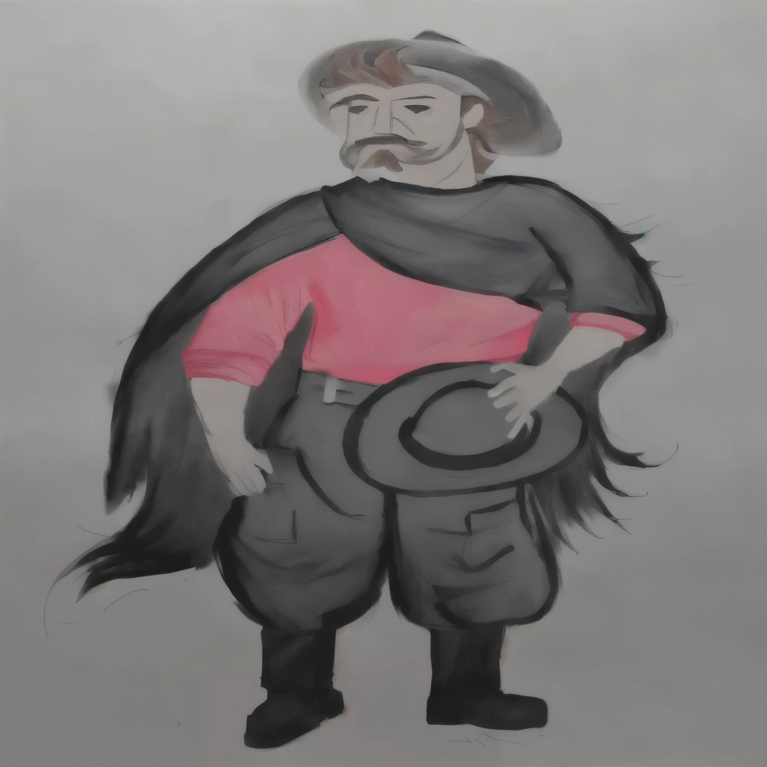 a drawing of a man with a hat and red shirt, inspired by Rufino Tamayo, character with hat, by Alonso Vazquez, inspired by Oscar Rodríguez Naranjo, inspired by Agustín Fernández, a portrait of the character, inspired by Oswald, inspired by Germán Londoño