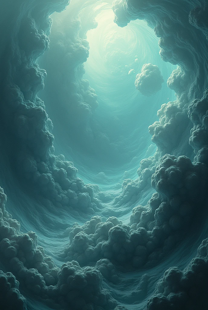 Primitive ocean with molecules and bubbles representing the formation of organic compounds