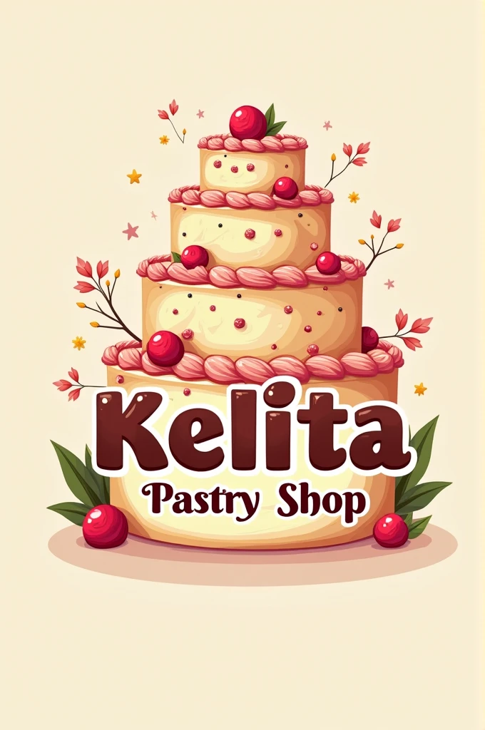 Pastry shop logo with a big cake called Kelita pastry shop 