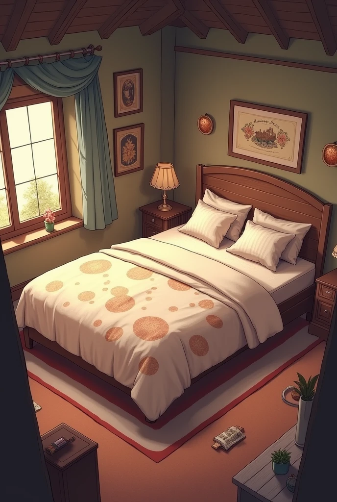 Two beds, one large and one small at one end of a house