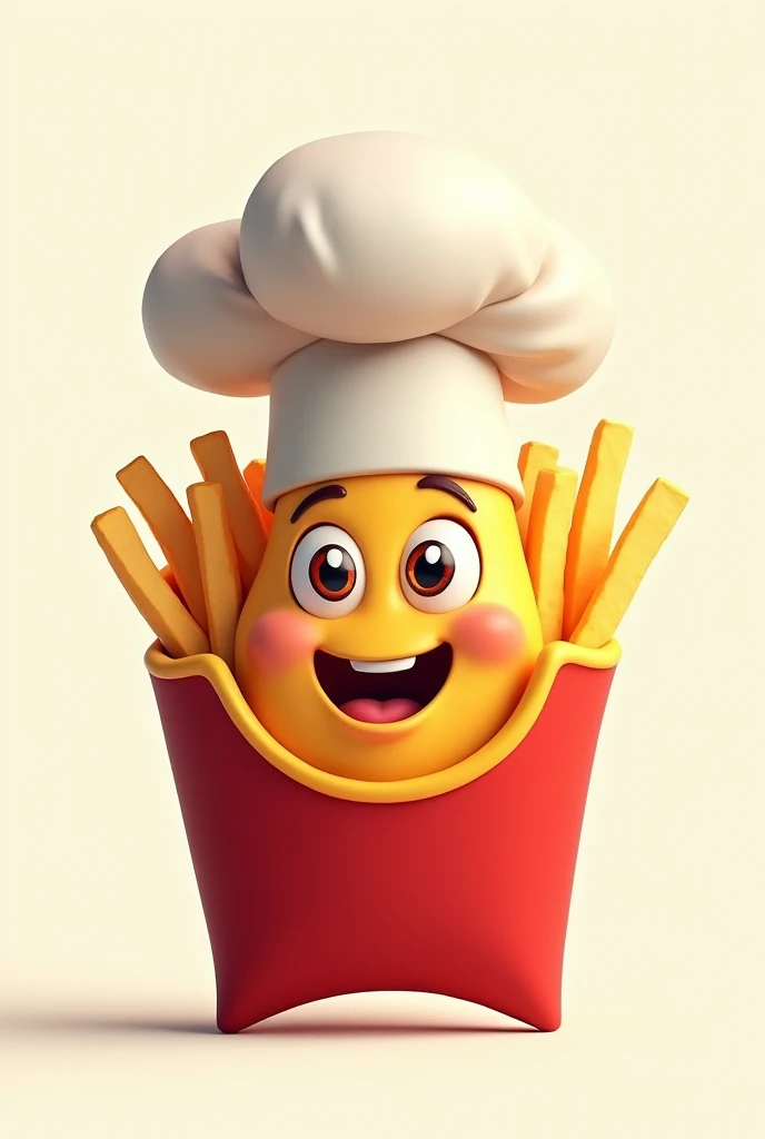A smiling French fries with an animated chef hat