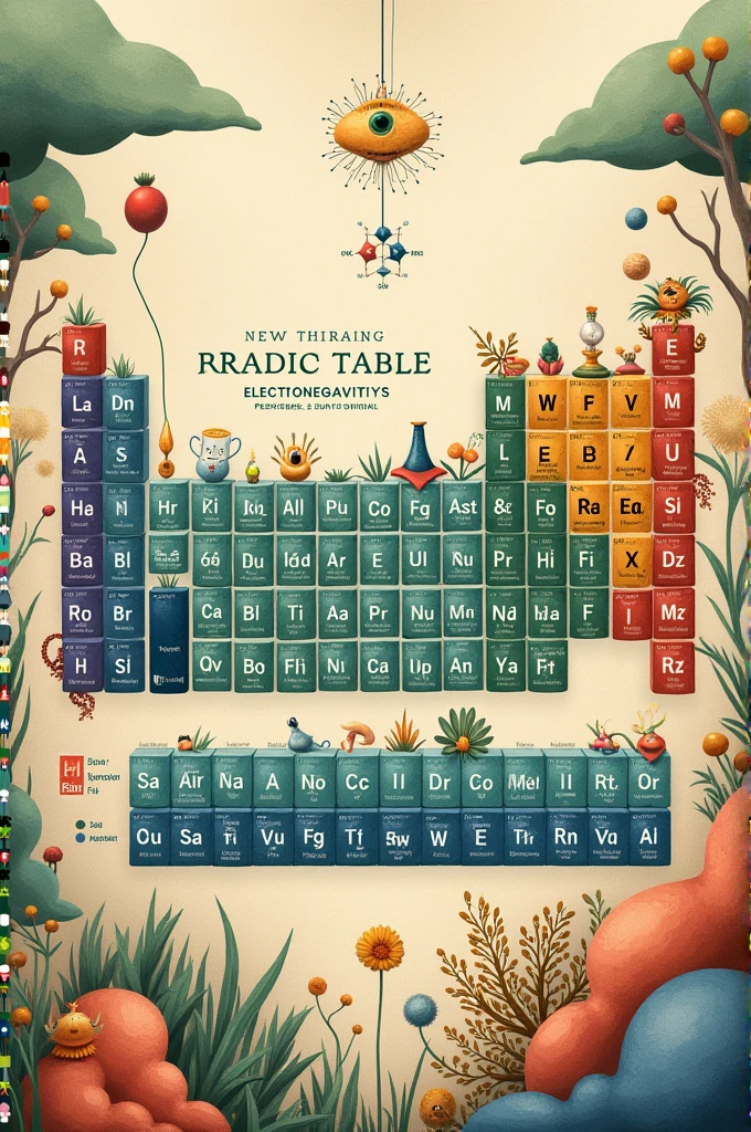 generate a orgnic periodic table with their respective electronegativity. Make it pritable 