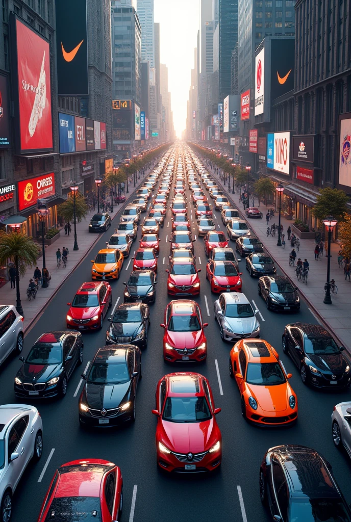 street with cars in the shape of the Nike symbol