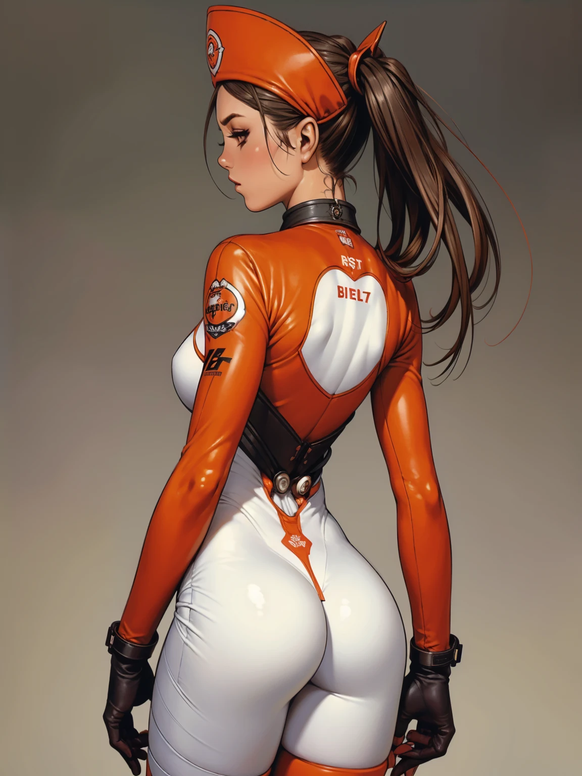 (((back view))), (((perfect ass))), (best qualityer))), ((redheadwear)), (((short arms))), ((( bike rider suit ))), (((bandaged arms))), ((high collar)), (((black with red details))), (((best qualityer: 1.4))), (Unbeatable masterpiece), (hiper HD),(CG 8k hyper-realistic), (((brave face))), (((hyper feminine))), sexly girl, Tron,（black bob hair)), ((( sculptural body ))), (((1 Kizi))), Kizi cibernética de 25 anos com perfectbody,,Beautiful and well-groomed face,muscular body:1.2,solid color detailed jacket, (Head to thigh photos)， Complex equipment, green dark，Long pants，Tight clothes are dark，With white stars and off-white stripes,,,,,Armor Metal Electronic Parts, Poison tattoos ) INFO, Kizi, (((standing alone))), pirralha violent, ((())), sexly, pose de atitude, work of art, post-apocalypse, (((manga style))), bounty hunter, violent, Manic, the way you want, slenderbody, thin but strong, perfectbody, roupa moderna, advanced technology, neon, sleeves with vertical striped pattern, neutral background, (( cowboy shot )). intricate visual