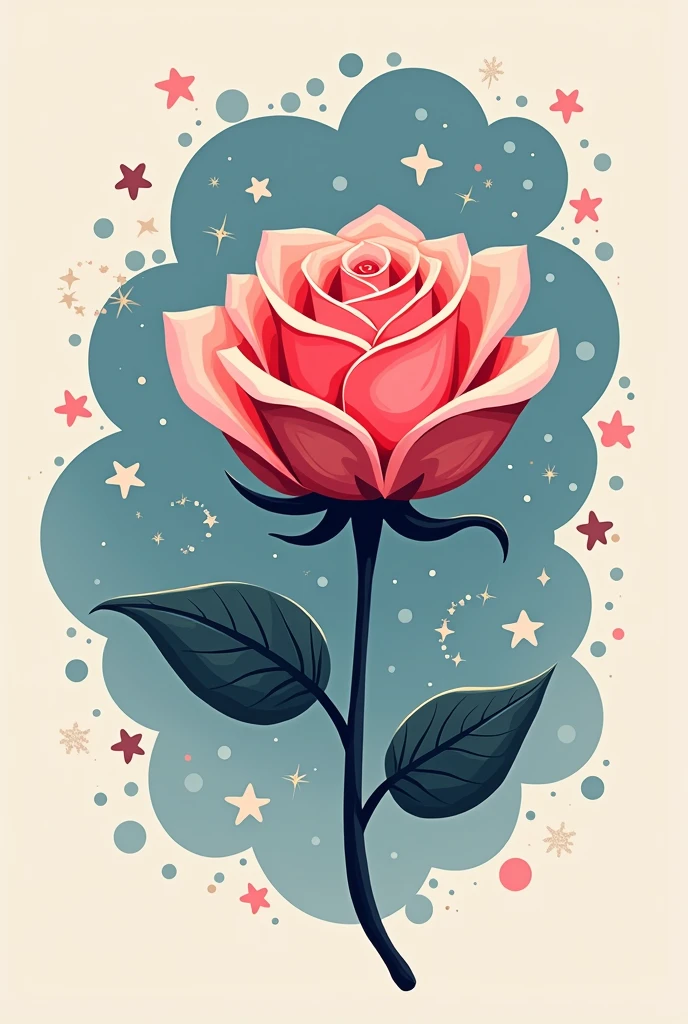 Logo with the word Rosal, Inspired by a rose, a birthday present, a magic wand and stars, like a party