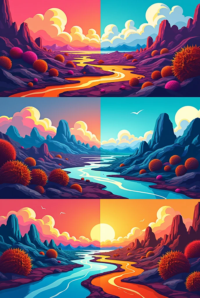 Pop art 4 images of a landscape