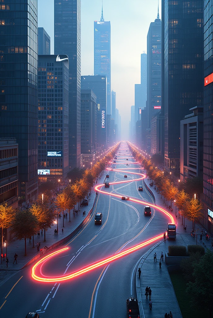 street in the shape of the Nike logo