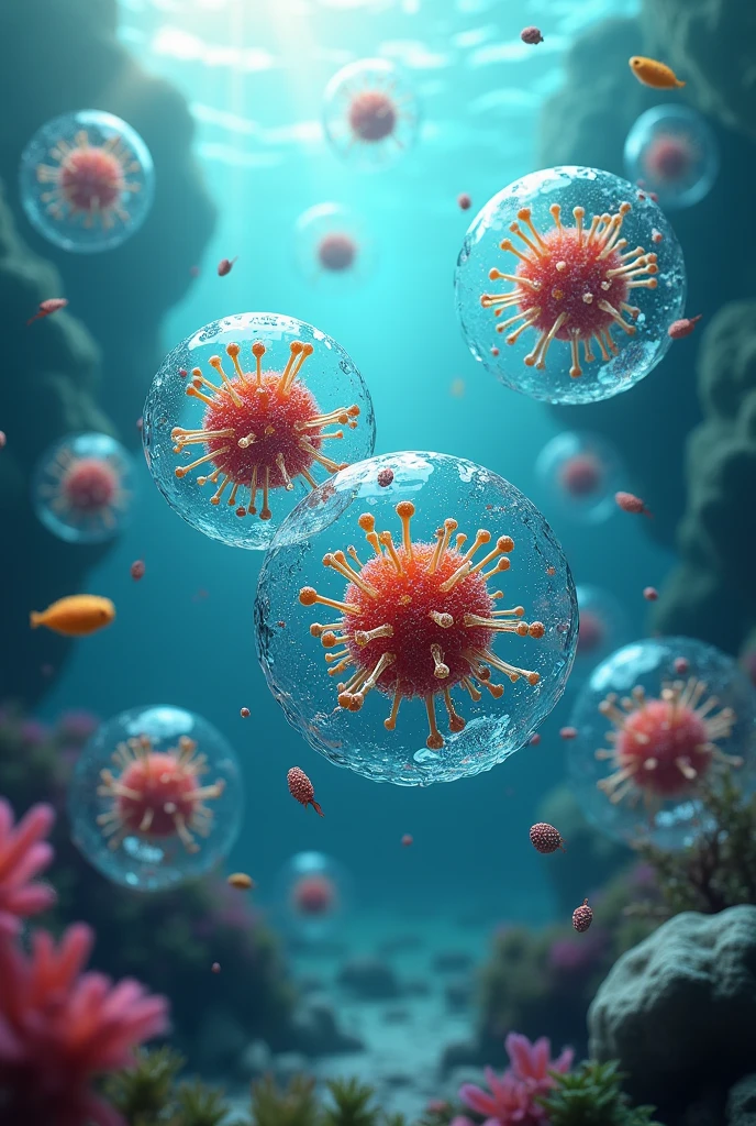 Eukaryotic cells (with defined core) in an aquatic environment.