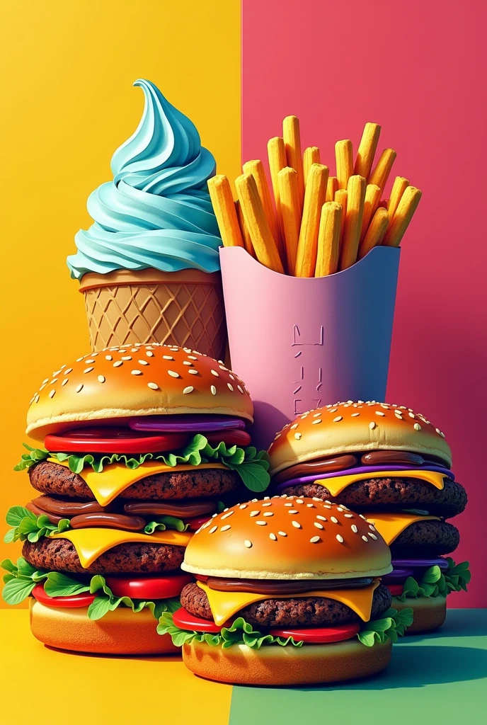 Pop art 4 images of food