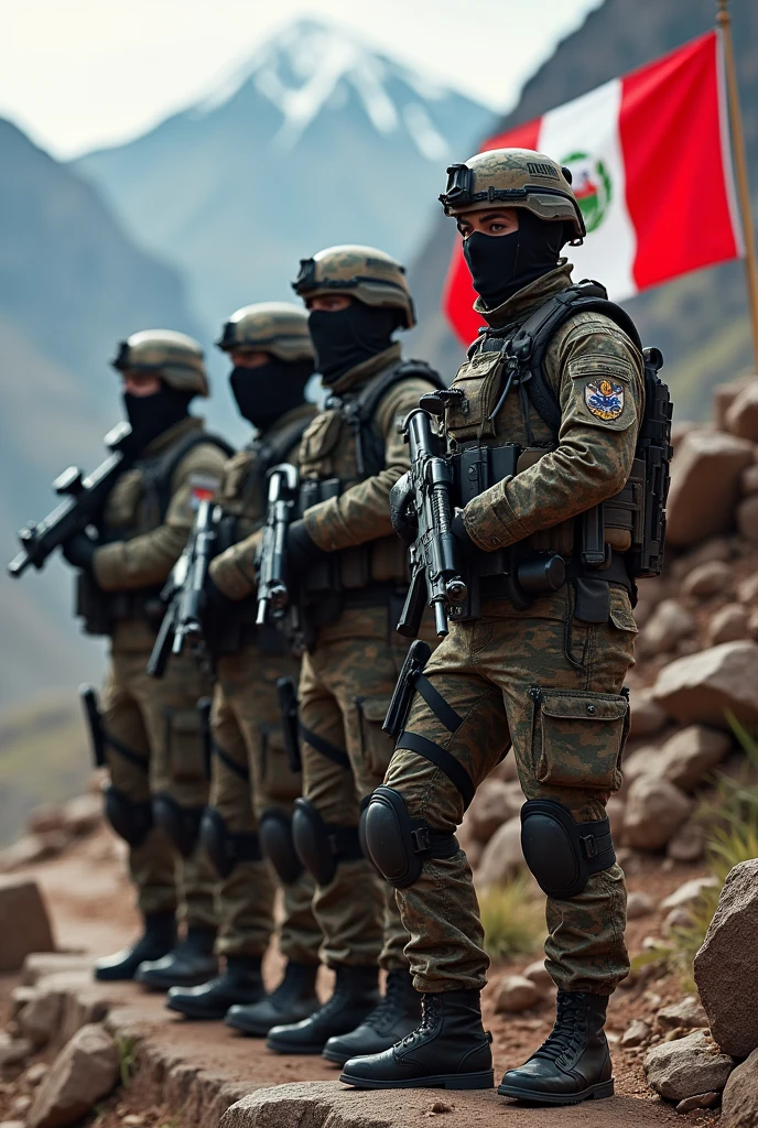 Special forces with the flag of Peru
