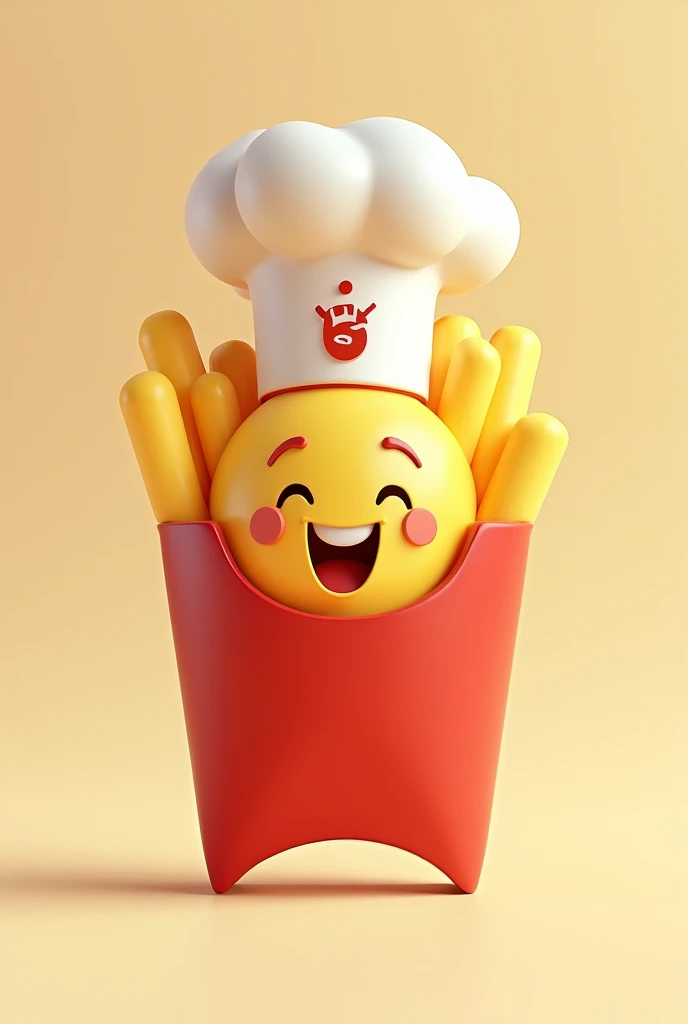 A smiling French fries with an animated chef hat