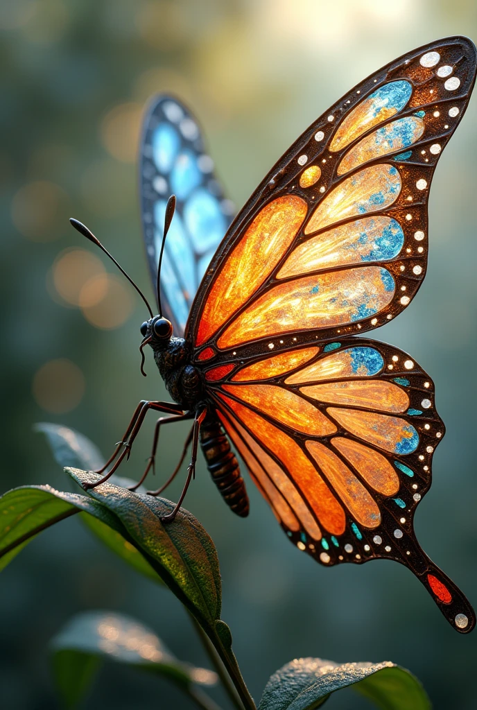 Butterfly with glass wings in stained glass style 