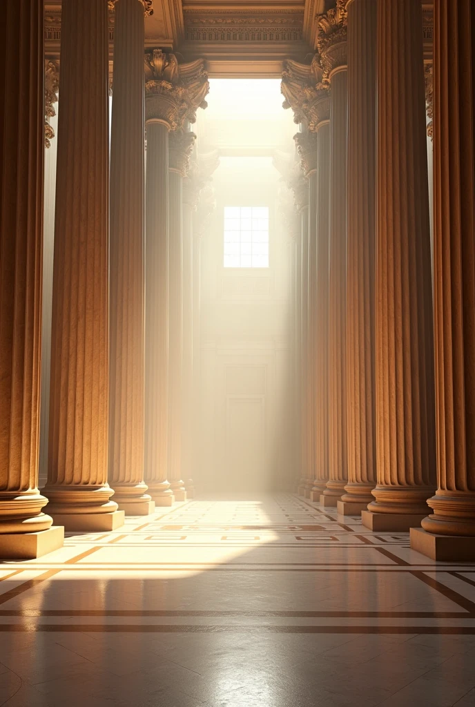  a grand hall with massive doric columns, daylight streaming in from the ceiling, dramatic lighting,intricate details,high quality,photorealistic,cinematic,HDR,studio lighting,physically-based rendering,vivid colors,highly detailed, camera nikon Zfc, Sigma art 18mm. hyperrealism, kodak film