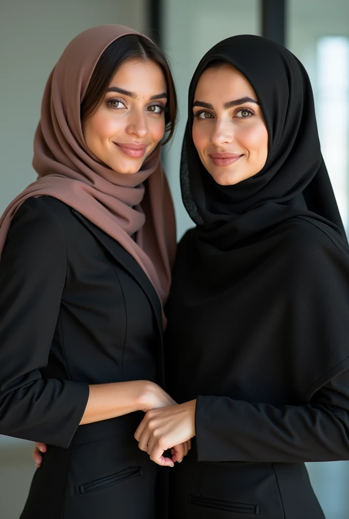 2 beautiful fair skin hijabi Pakistani girls 27 years old together with a perfect body, pussy and nipples as office secretary