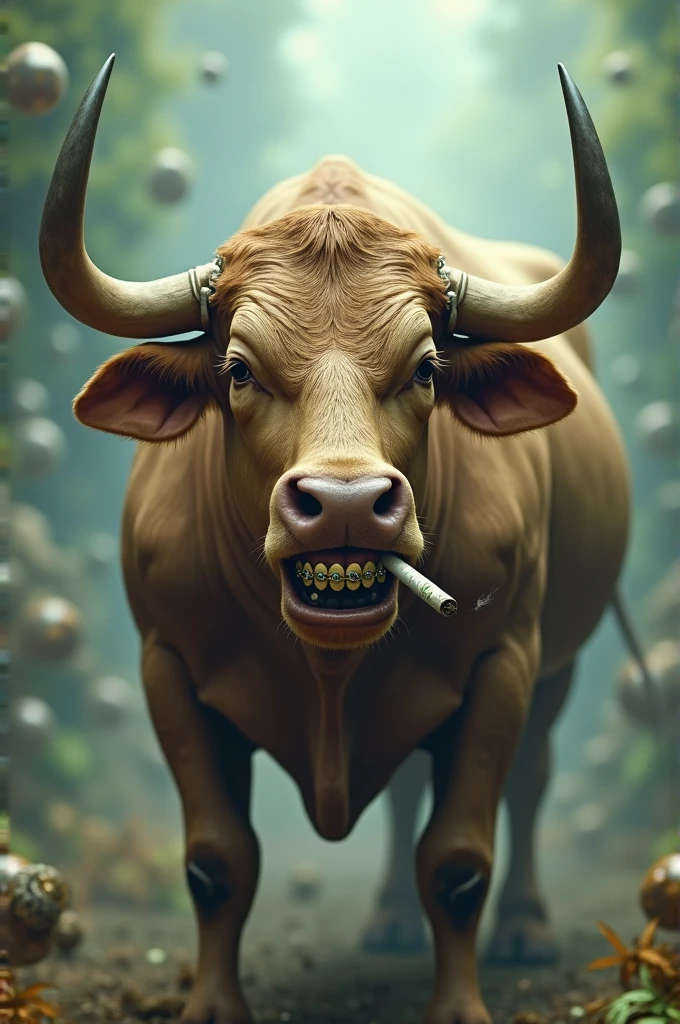 Bull wearing braces and smoking marijuana