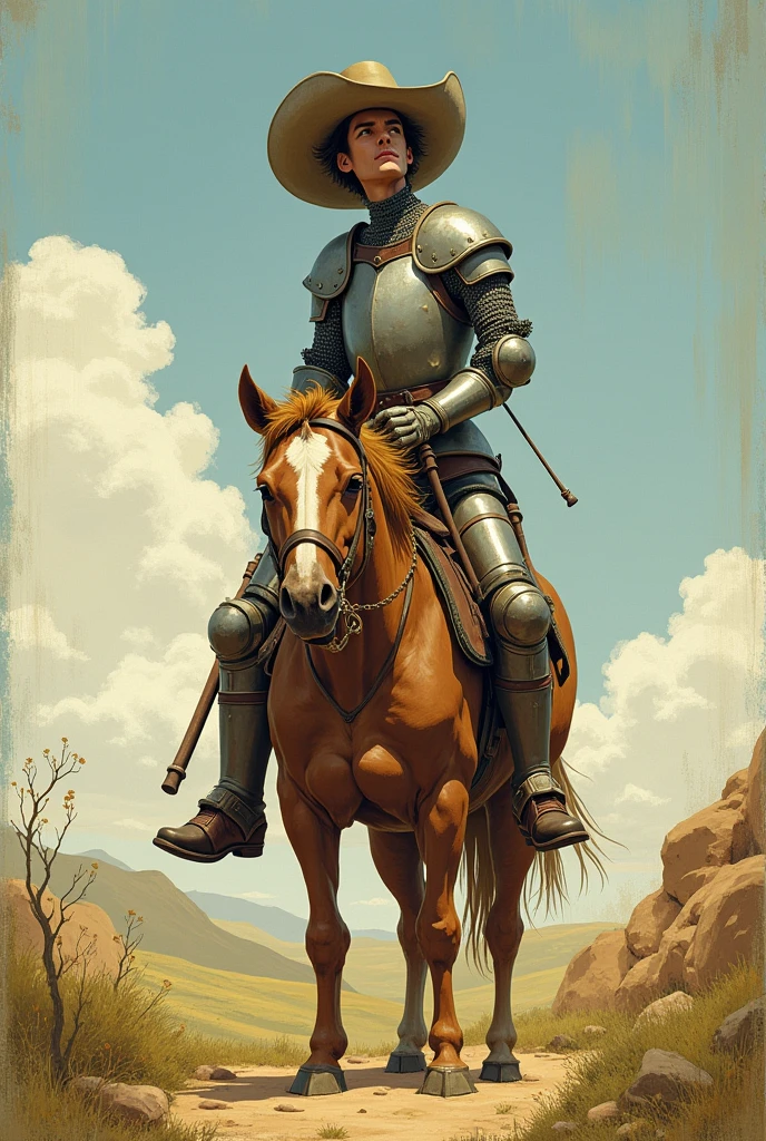 Don Quixote sitting on Sancho Panza's shoulder