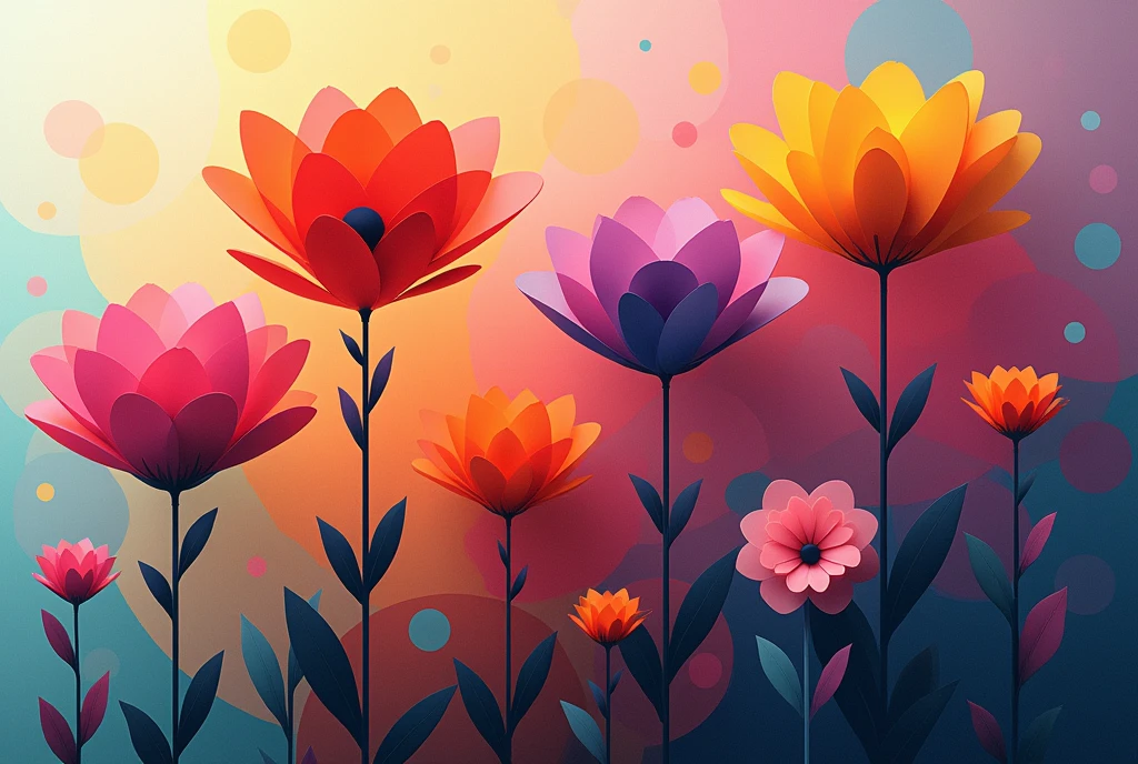 very futuristic digital impressionism, digital flowers made of primitive squares and stems of different colours, abstract and minimalist, surreal composition, 8k quality, beautiful bauhaus colours