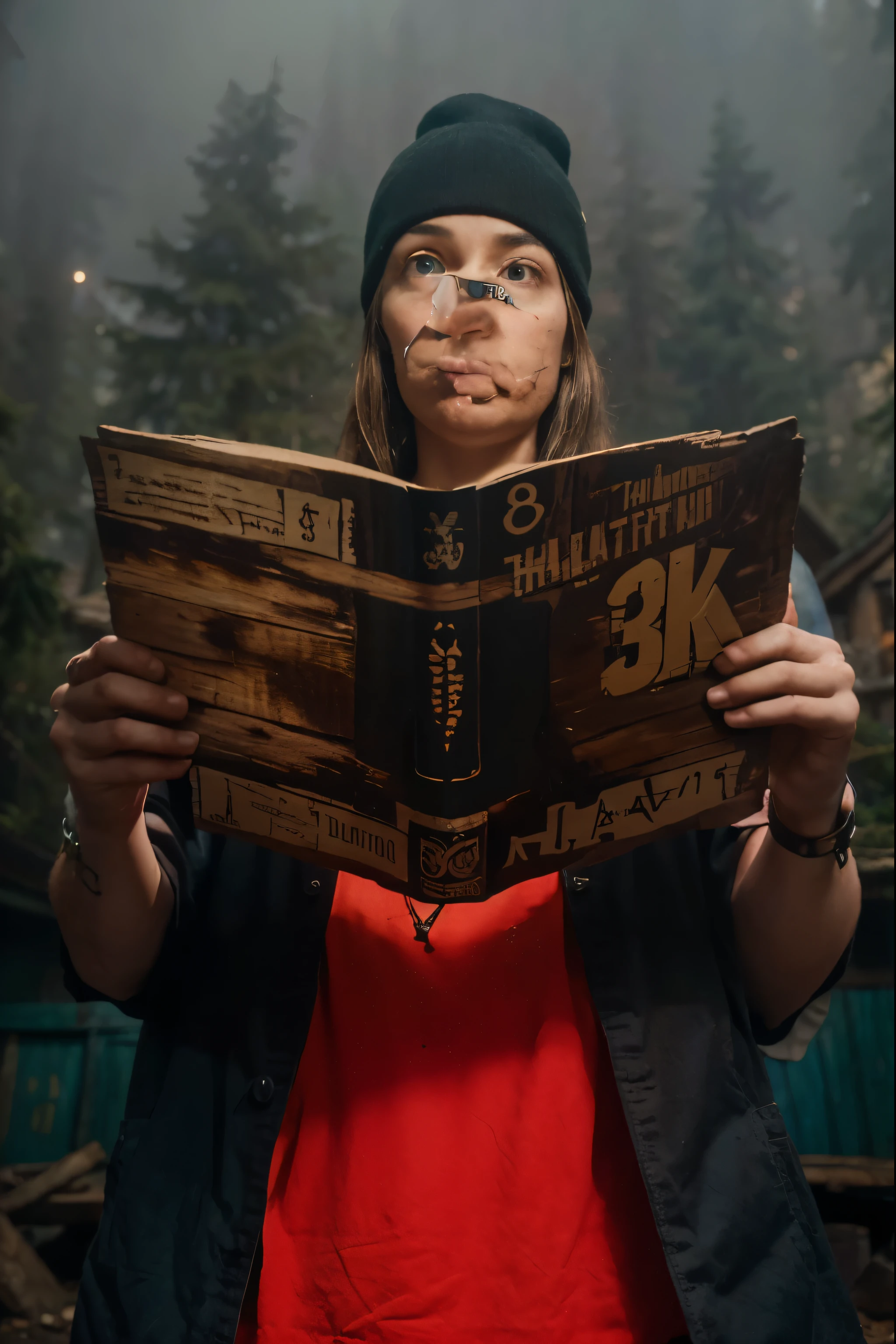 (Best quality, 8k, 32k, Masterpiece, UHD:1.2) "Transform the setting of the image into Gravity Falls, Oregon, a mysterious and quirky town nestled deep in the Pacific Northwest. The scene should feature dense pine forests surrounding the area, with fog subtly creeping through the trees. In the distance, the iconic Mystery Shack should be visible, with its rustic wooden exterior and quirky signage. The atmosphere should exude an air of mystery, with hidden symbols and strange objects subtly integrated into the environment. The overall mood should be a blend of eerie and whimsical, capturing the essence of the supernatural adventures that take place in Gravity Falls."