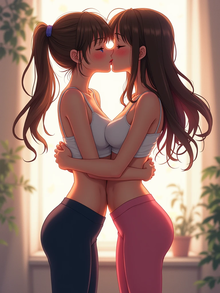 girls anime in leggins kising apasionate