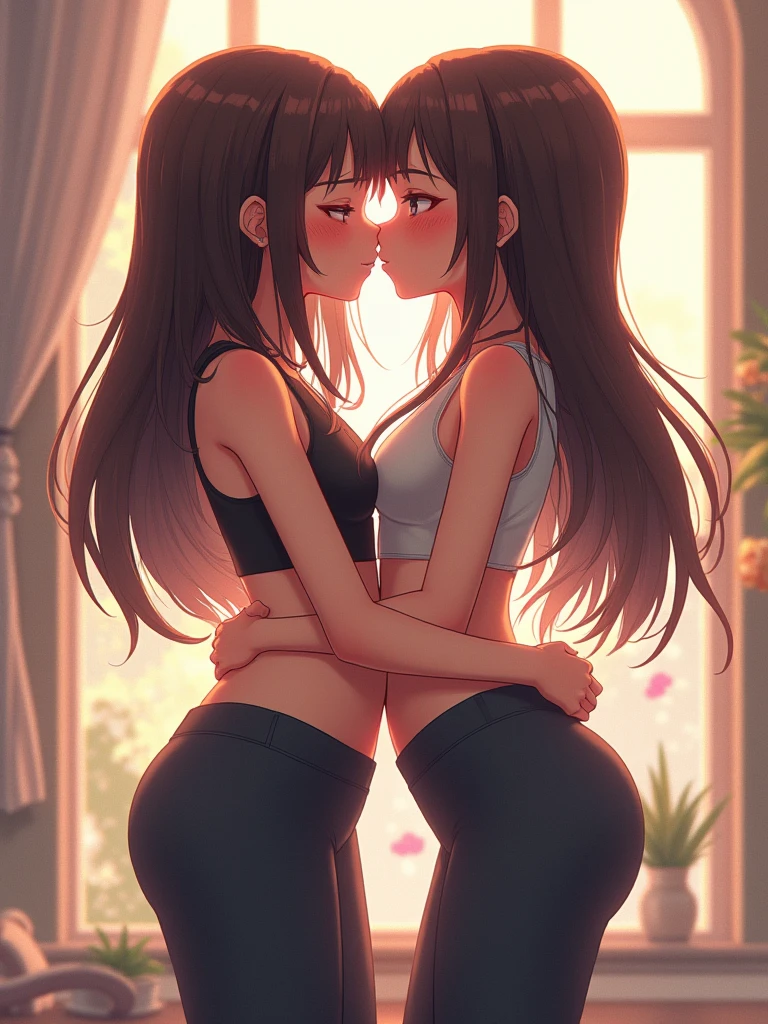 girls anime in leggins kising apasionate