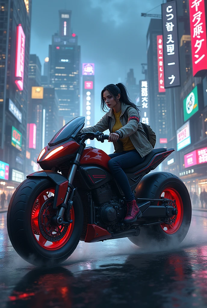 Highest quality, masterpiece, High resolution, Science Fiction、Anime 2.5D、 cyber punk、vehicle、 (一つの巨大な車輪の中に乗るvehicleを駆る女性)、