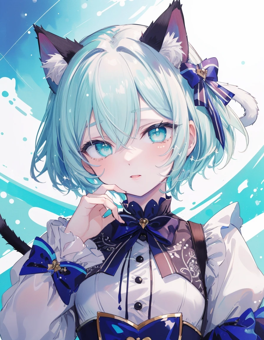 ((masterpiece, Highest quality:1.5)), ((Beautiful and detailed cat aqua eyes:1.2)), Cat ear, Pale skin, Small breasts, Beautiful Hands, Beautiful fingers, Easy Negative