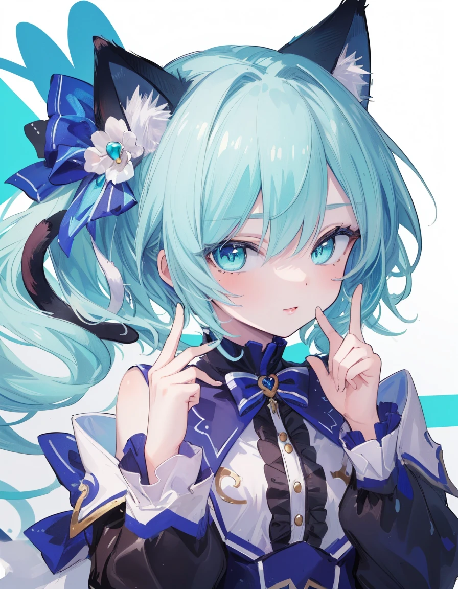 ((masterpiece, Highest quality:1.5)), ((Beautiful and detailed cat aqua eyes:1.2)), Cat ear, Pale skin, Small breasts, Beautiful Hands, Beautiful fingers, Easy Negative