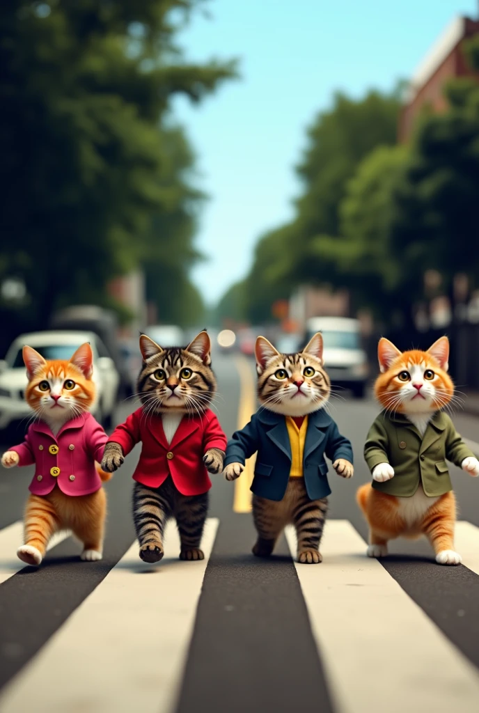 cats imitating the cover of the Beatles CD 