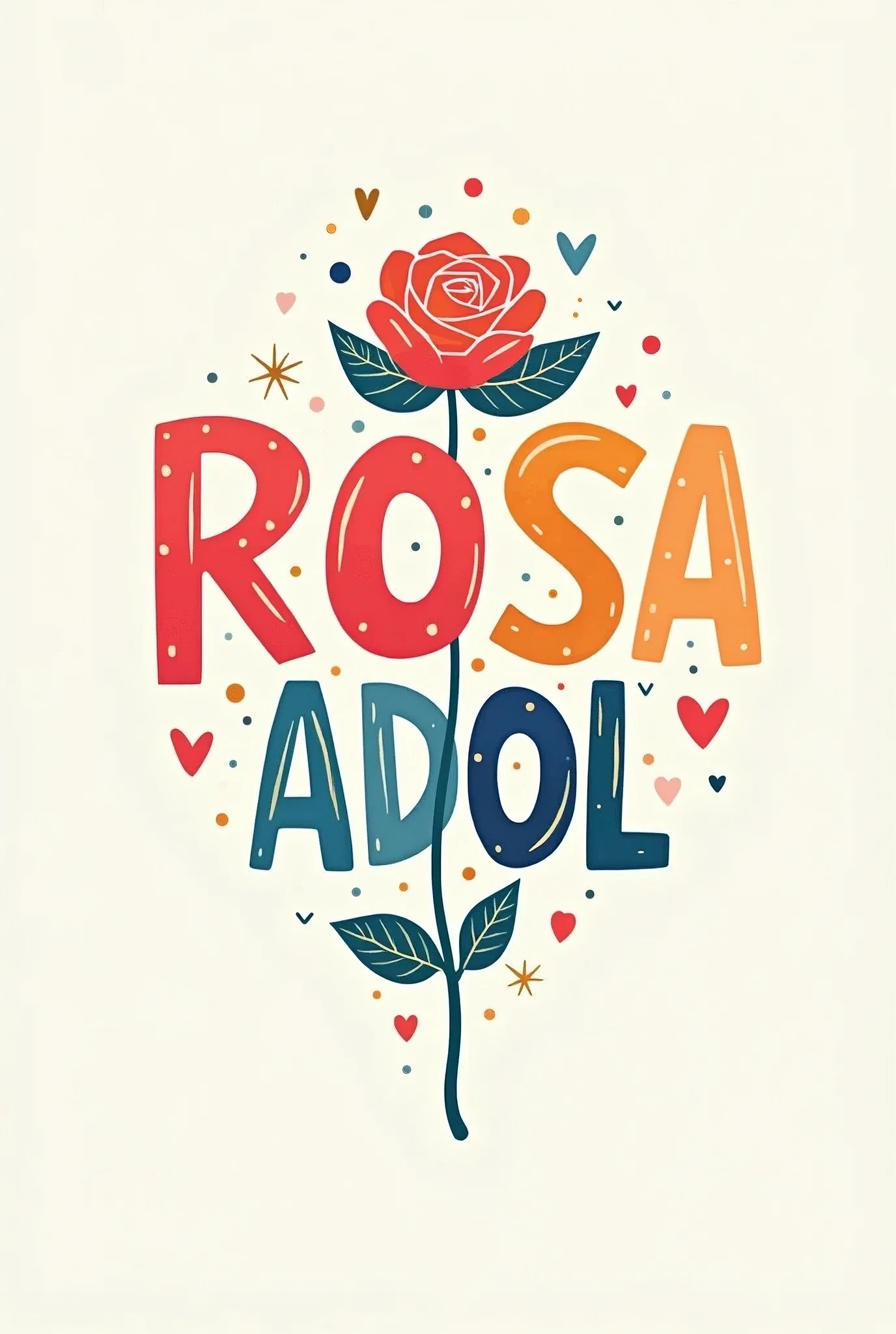 Make a logo with the word "ROSADOL" Inspired by birthday invitations for and adults, It fuses within the letters to a rose