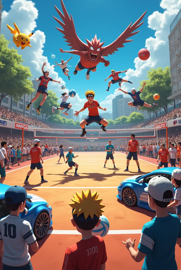 Image of volleyball combined with Hot wheels, Naruto, Pokémon; and Japanese cars, Americans, Germans, Argentines and Italians