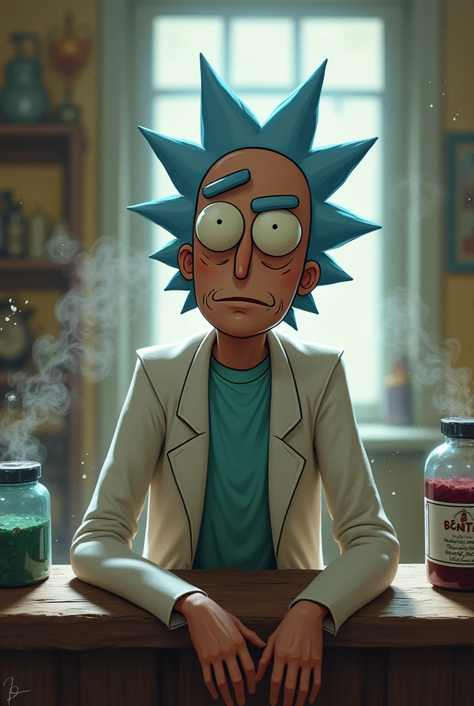 A Rick all stoned as if he were talking to someone 