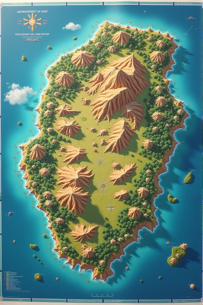 Give me the image of a geomorphological map of an island with its legend