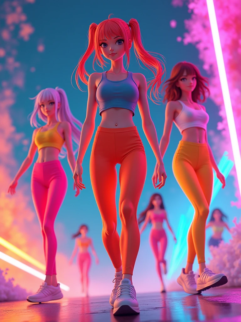girls in leggins neon anime