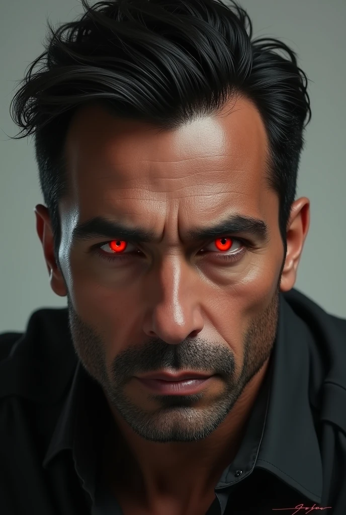 Latin man with red eyes