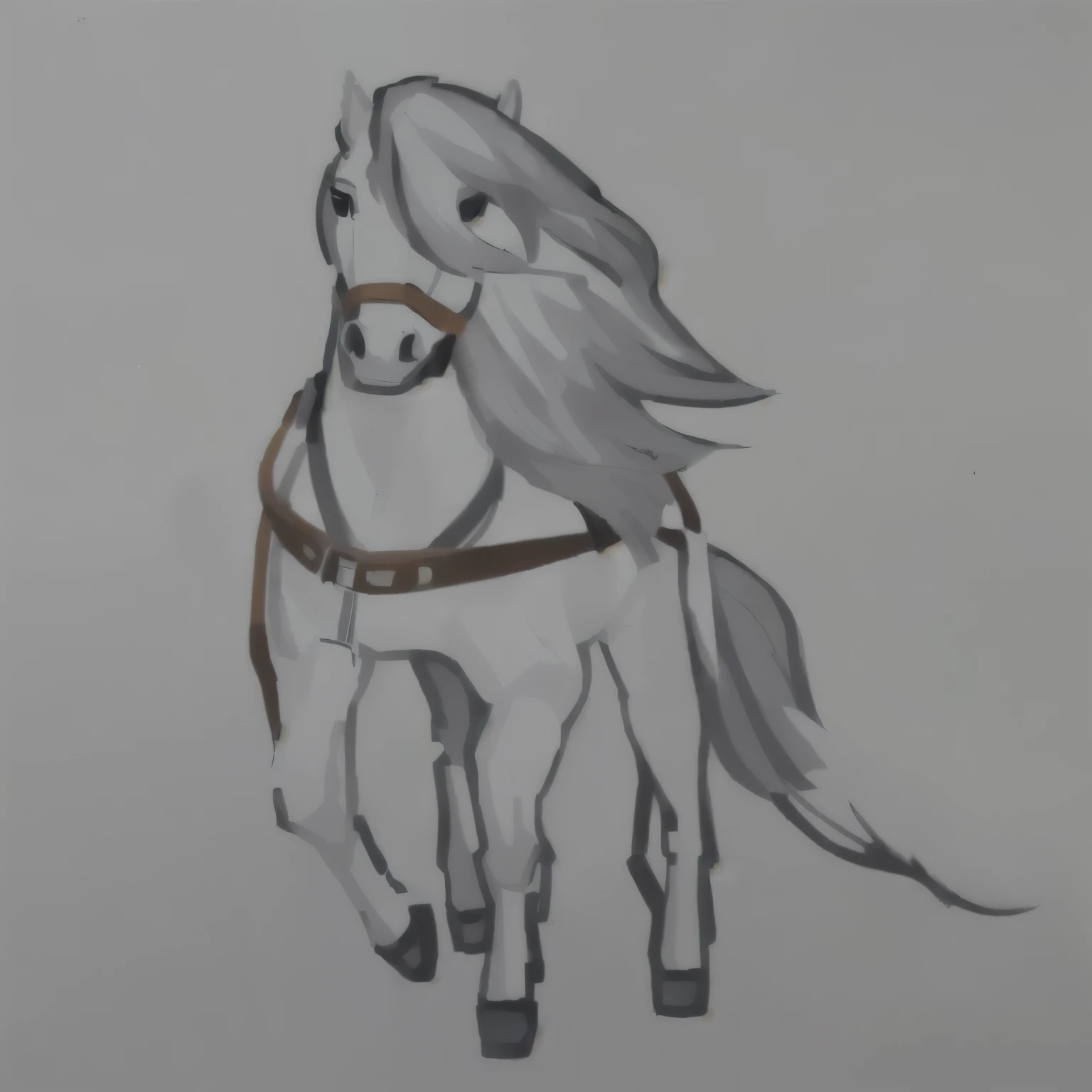 drawing of a horseback with a harness and a bridle on it, horseback, a painting of white silver, anthropomorphic mare, anthropomorphic horseback, horseback Michael, drawn with photoshop, an all white horseback, no shading, digital horseback, white horseback, drawn and painted, painted in high resolution, 2D rendering, half horseback, realistic shading