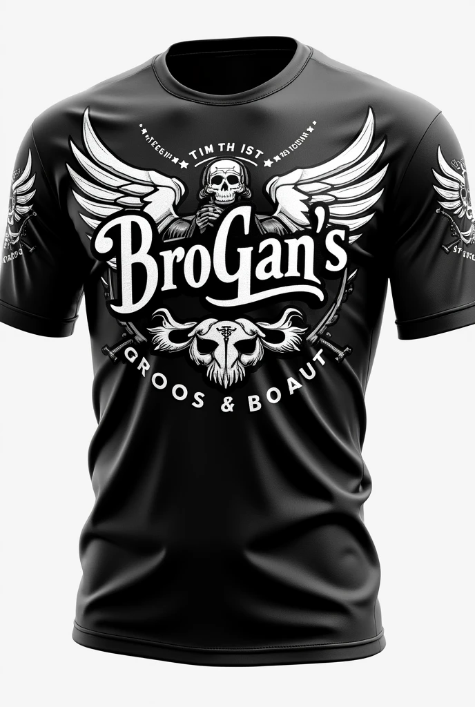 Create a motorcycle jersey with black and white colors, for a group of bikers, The group is called BroGan'S