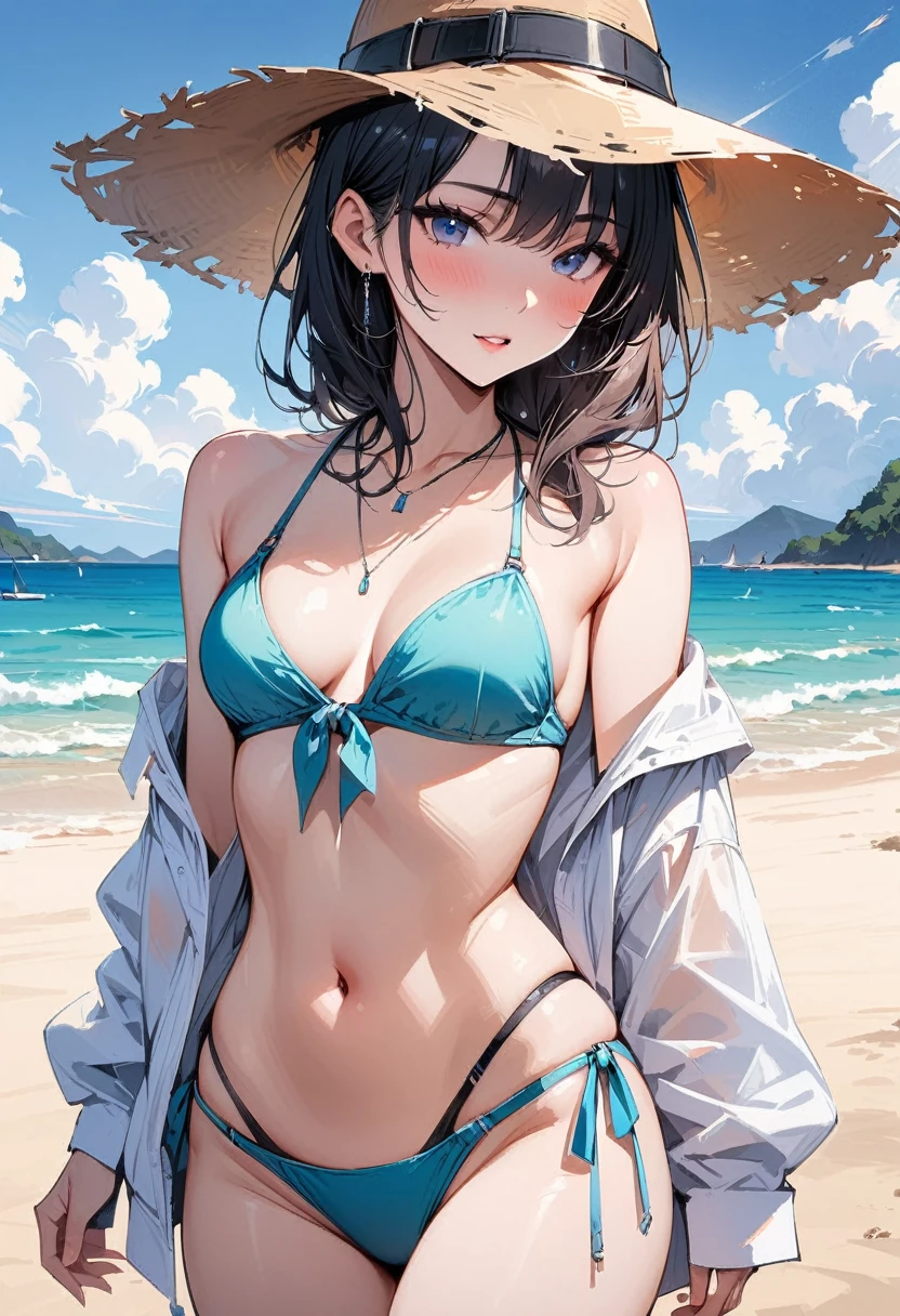 (masterpiece, Highest quality:1.2), 1 person, alone、Beach、bikini、bikini、bikini