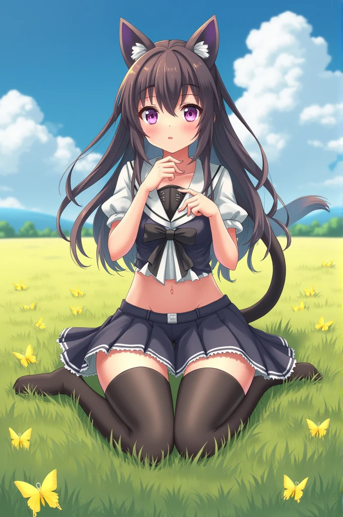 Anime girl with pussy out in open field