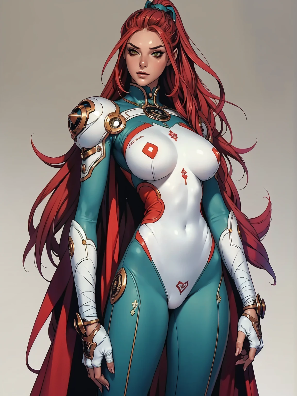 (((short arms))), ((( zombie girl ))), (((bandaged arms))), ((high collar)), (((green with red details))), (((best qualityer: 1.4))), (Unbeatable masterpiece), (hiper HD),(CG 8k hyper-realistic), (((brave face))), (((breasts big))), (((hyper feminine))), sexly girl, Kizi zumbi com pele azulada, scars and stitches on the skin of the neck, arms and legs,（punk messy hair)), ((( sculptural body ))), (((1 Kizi))), Kizi zumbi de 18 anos com perfectbody,,Beautiful and well-groomed face,muscular body:1.2,solid color detailed jacket, (Head to thigh photos)， Complex equipment, green dark，Long pants，Tight clothes are dark，With white stars and off-white stripes,,,,,Armor Metal Electronic Parts, Poison tattoos ) INFO, Kizi, (((standing alone))), pirralha violent, ((())), sexly, pose de atitude, work of art, post-apocalypse, (((manga style))), bounty hunter, violent, Manic, the way you want, slenderbody, thin but strong, perfectbody, roupa moderna, advanced technology, neon, sleeves with vertical striped pattern, neutral background, (( cowboy shot )). intricate visual