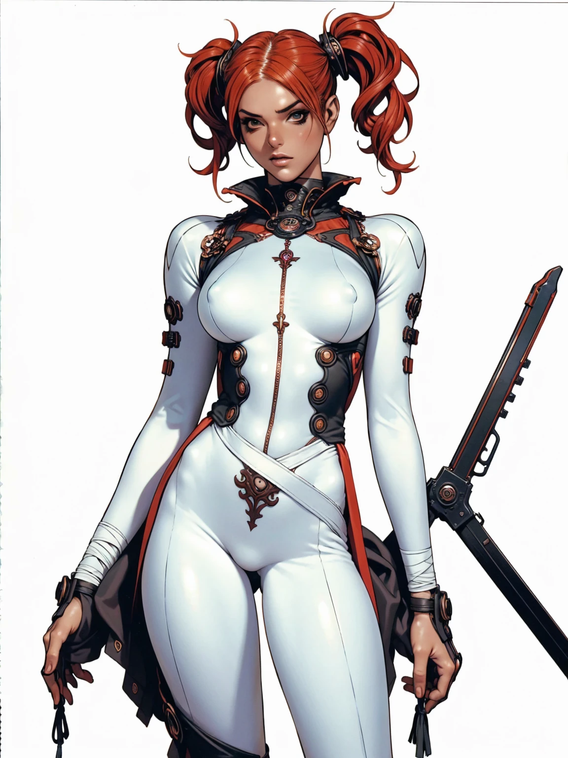 (((short arms))), ((( zombie girl ))), (((bandaged arms))), ((high collar)), (((green with red details))), (((best qualityer: 1.4))), (Unbeatable masterpiece), (hiper HD),(CG 8k hyper-realistic), (((brave face))), (((breasts big))), (((hyper feminine))), sexly girl, Kizi zumbi com pele azulada, scars and stitches on the skin of the neck, arms and legs,(punk messy hair)), ((( sculptural body ))), (((1 Kizi))), Kizi zumbi de 18 anos com perfectbody,,Beautiful and well-groomed face,muscular body:1.2,solid color detailed jacket, (Head to thigh photos), Complex equipment, green dark,Long pants,Tight clothes are dark,With white stars and off-white stripes,,,,,Armor Metal Electronic Parts, Poison tattoos ) INFO, Kizi, (((standing alone))), pirralha violent, ((())), sexly, pose de atitude, work of art, post-apocalypse, (((manga style))), bounty hunter, violent, Manic, the way you want, slenderbody, thin but strong, perfectbody, roupa moderna, advanced technology, neon, sleeves with vertical striped pattern, neutral background, (( cowboy shot )). intricate visual