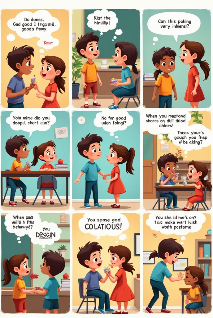 Make an 8-strip cartoon for children about the advantages of good behavior