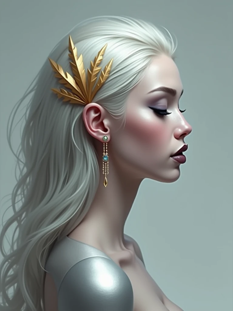 Ultra-detailed complex 3D rendering of the face, (masterpiece, top quality, octane rendering,), glamour shots full body image, very beautiful young elves, cleavage, (highly detailed skin: 1.2), (exposure: 1.1), ((blue micro bikini: 1.95)))). , 8k, (((very soft breasts)), (((conspicuous large pink areola)), beautiful Caucasian woman with white skin with full soft breasts with big buttocks, one, long braided hair, big breasts, dynamic angles, (((huge breasts: 2.4)), ultra-realistic photos, ((((((silver hair)))), futuristic urban background, facial muscles, (((((detailed and glamorous silver crown)))), In the style of Marvel Comics, ArtStation Trends, Clear Focus, Intricate Details, Very Detailed, Detailed Green Eyes, Sharp Focus, Digital Rendering, Professional, Abs, Lip Gloss, Glossy Skin, Sexy Pose, Golden Tattoo All Over Body, Silver Pattern All Over Body, Silver Lame Skin, Gold Glitter Skin, Mansuji, Buttocks, Jeweled All Over the Body, with silver scales, silver hair,