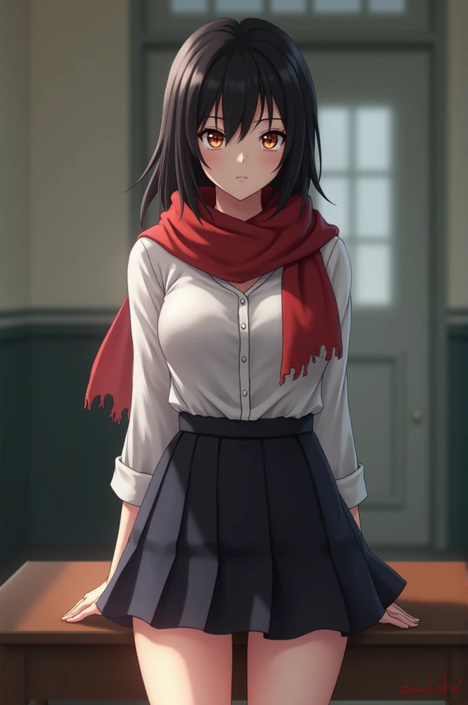 Generates mikasa in school uniform showing her panties